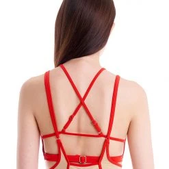 Hamade Activewear High Scoop Neck Top - Sand/Red