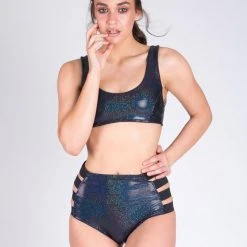 All Pole Wear Paradise Chick Action Top - Black Sparkle