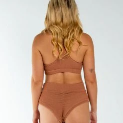 New In AMBR Designs Waffle High Waist Shorts - Sand