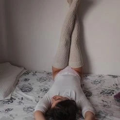 Rolling Cable Knit Thigh High Leg Warmers With Stirrups - Oatmeal Accessories 13 Rolling Cable Knit Thigh High Leg Warmers With Stirrups - Oatmeal Accessories