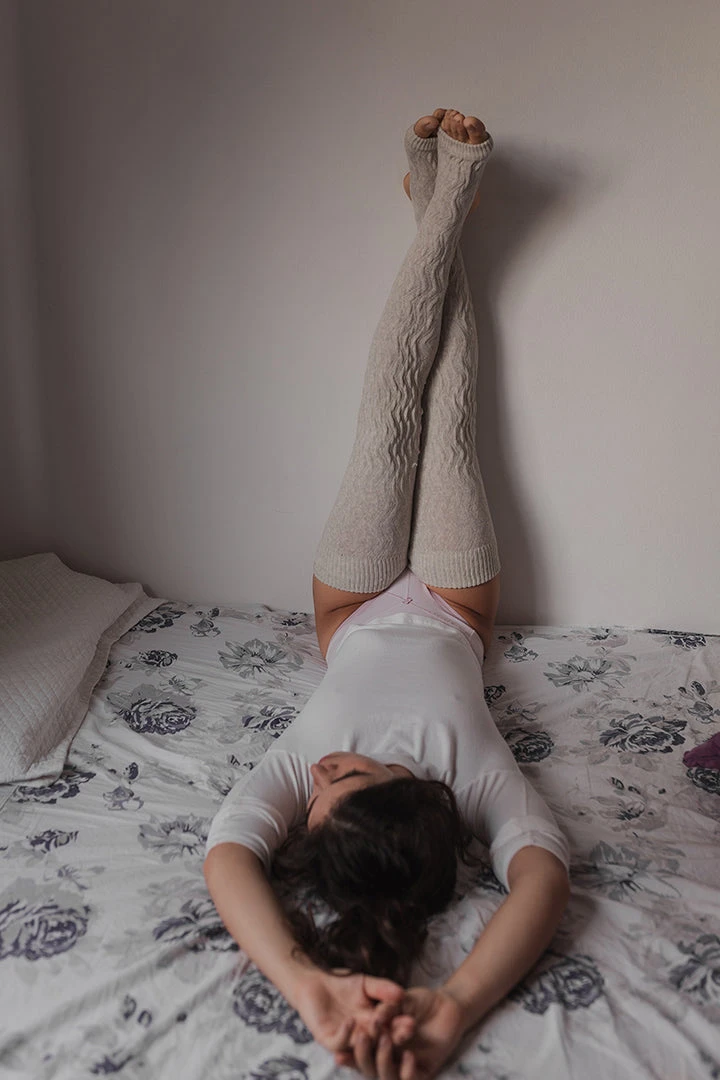 Rolling Cable Knit Thigh High Leg Warmers With Stirrups - Oatmeal Accessories 6 Rolling Cable Knit Thigh High Leg Warmers With Stirrups - Oatmeal Accessories