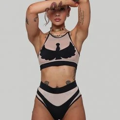 Creatures Of XIX I S I S High Waisted Bottoms - Black With Sand Mesh
