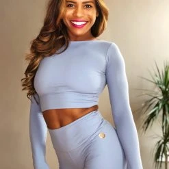 Olra Activewear Long Sleeve Crop Top - Sky Grey