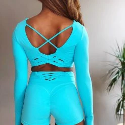 All Pole Wear Olra Activewear Long Sleeve Crop Top - Ocean