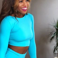 All Pole Wear Olra Activewear Long Sleeve Crop Top - Ocean