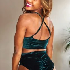 REV ACTIV High Waist Shorts - Dark Green Velvet