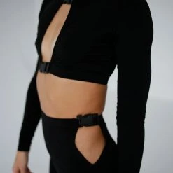 All Pole Wear Exo Wear Long Sleeve Buckle Front Top - Black