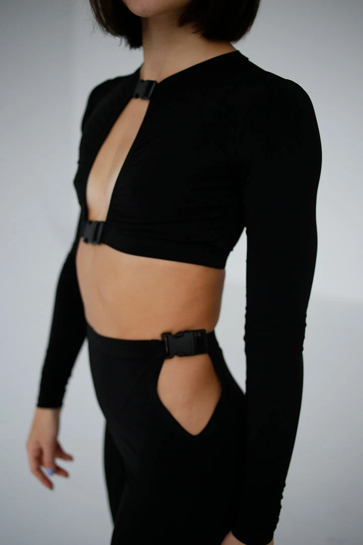 All Pole Wear Exo Wear Long Sleeve Buckle Front Top - Black 1 All Pole Wear Exo Wear Long Sleeve Buckle Front Top - Black