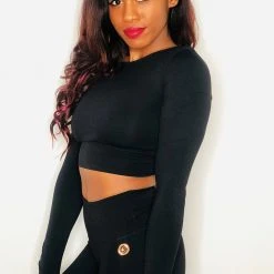 All Pole Wear Olra Activewear Long Sleeve Crop Top - Black