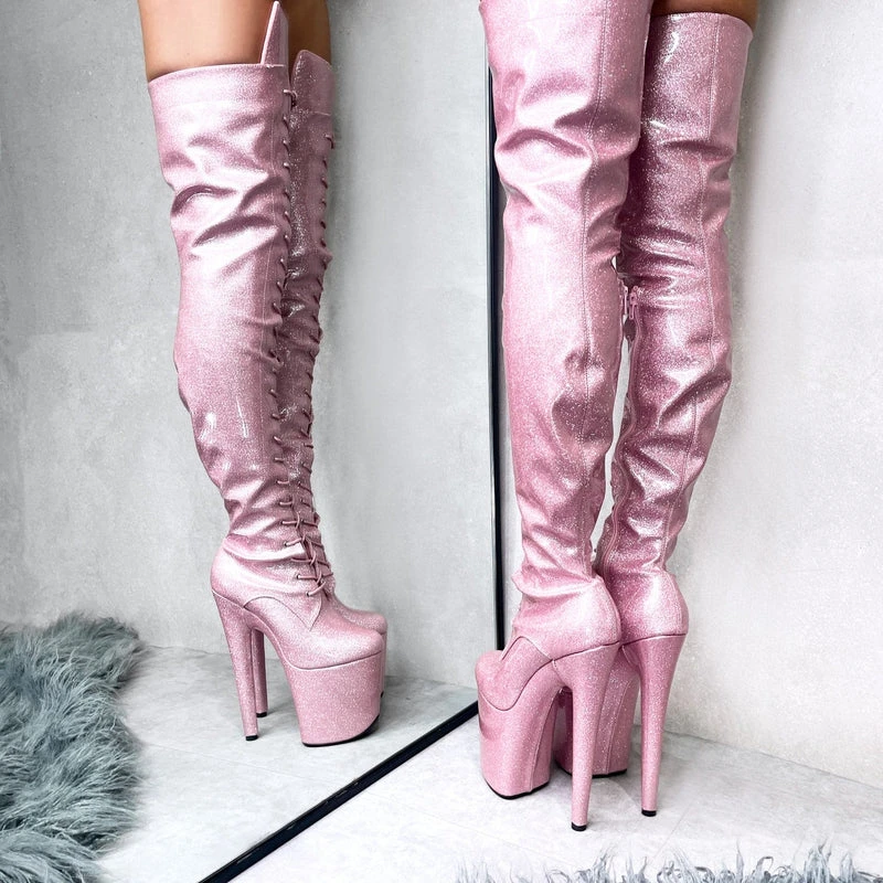 Hella Heels The Glitterati Thigh High 8inch Boots - Sugarbaby 6 Hella Heels The Glitterati Thigh High 8inch Boots - Sugarbaby