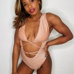 All Pole Wear Exo Wear Lurex Bodysuit - Rose Gold