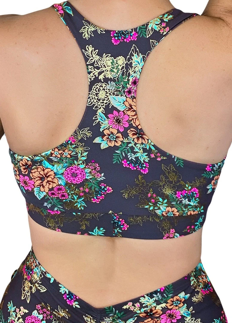 Cleo The Hurricane Twist Sports Bra - Gunmetal Garden All Pole Wear 2 Cleo The Hurricane Twist Sports Bra - Gunmetal Garden All Pole Wear