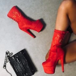 Hella Heels HellGirl 7inch Boots - Red/Yellow Shoes