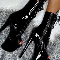 Hella Heels LipKit Open Toe 8inch Boots - Black Beatles