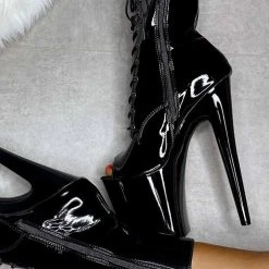 Hella Heels LipKit Open Toe 8inch Boots - Black Beatles