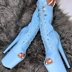 Hella Heels LipKit Open Toe 8inch Boots - Sky High Shoes