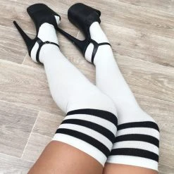 Lunalae Thigh High Socks - White/Black