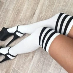 Lunalae Thigh High Socks - White/Black