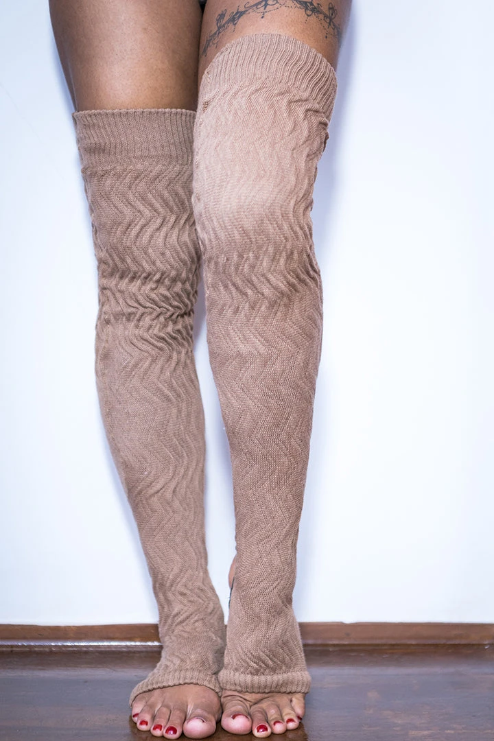 Rolling Cable Knit Thigh High Leg Warmers With Stirrups - Oatmeal Accessories 7 Rolling Cable Knit Thigh High Leg Warmers With Stirrups - Oatmeal Accessories