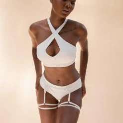 All Pole Wear Lunalae Olivia Low Waist Garter Shorts - Recycled White 9 All Pole Wear Lunalae Olivia Low Waist Garter Shorts - Recycled White
