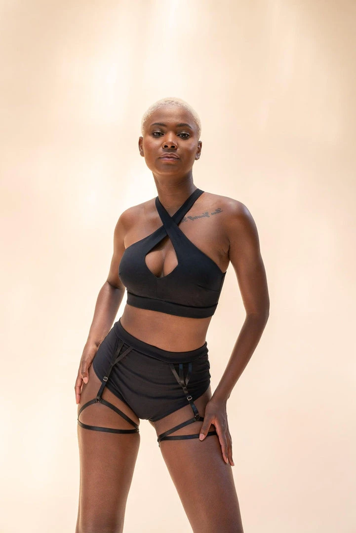 Most Loved Lunalae Olivia High Waisted Garter Shorts - Recycled Black 5 Most Loved Lunalae Olivia High Waisted Garter Shorts - Recycled Black