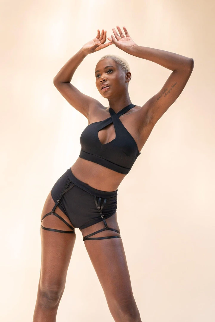 Most Loved Lunalae Olivia High Waisted Garter Shorts - Recycled Black 7 Most Loved Lunalae Olivia High Waisted Garter Shorts - Recycled Black