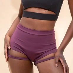 Lunalae Lure You High Waisted Garter Shorts - Recycled Mulberry