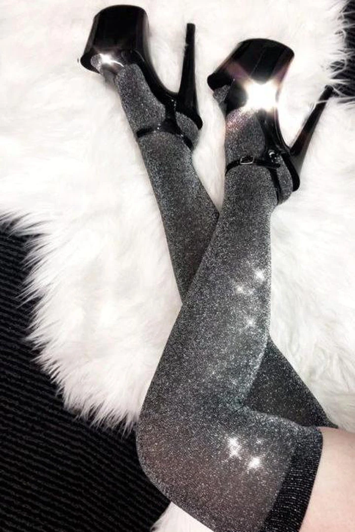 Lunalae Lurex Thigh High Socks - Black 1 Lunalae Lurex Thigh High Socks - Black