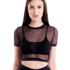 Hamade Activewear Mesh Crop Tee - Black