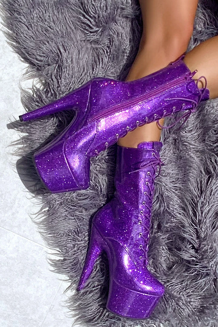Hella Heels The Glitterati 7inch Boots - Purple Rain Shoes