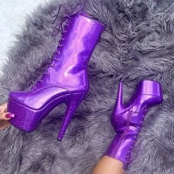 Hella Heels The Glitterati 7inch Boots - Purple Rain Shoes
