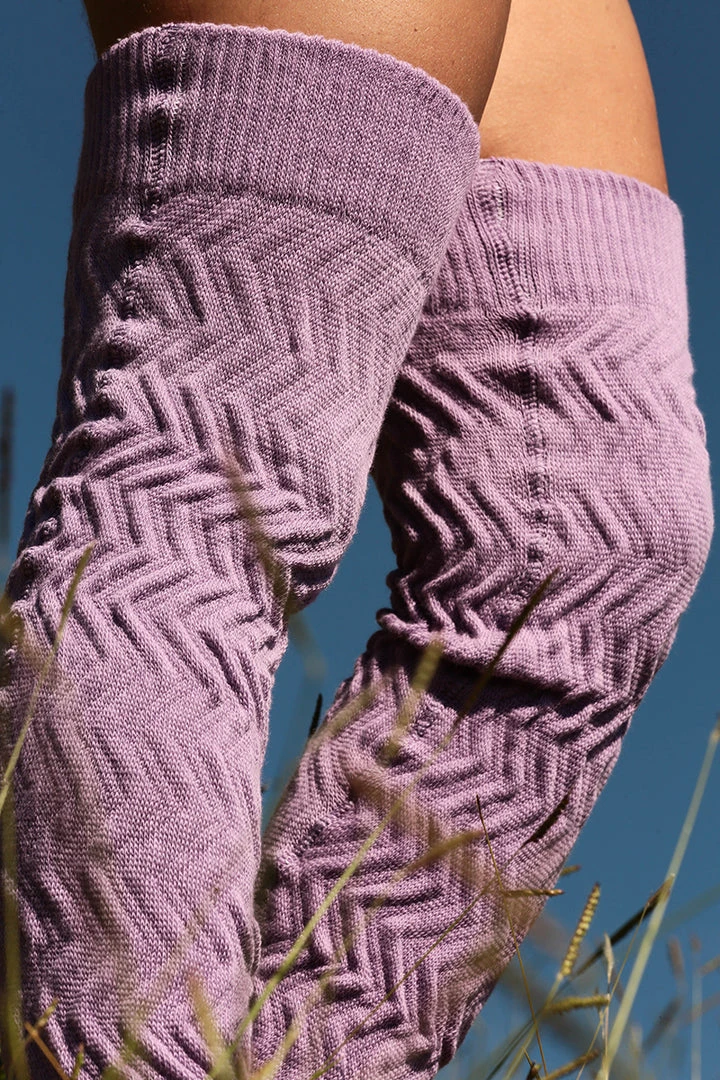 Rolling Cable Knit Thigh High Leg Warmers With Stirrups - Lavender Accessories 3 Rolling Cable Knit Thigh High Leg Warmers With Stirrups - Lavender Accessories