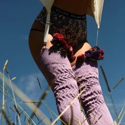 Rolling Cable Knit Thigh High Leg Warmers With Stirrups - Lavender Accessories 9 Rolling Cable Knit Thigh High Leg Warmers With Stirrups - Lavender Accessories