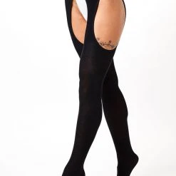 Rolling Peek-a-boo Tights - Black (3 Sizes Available)