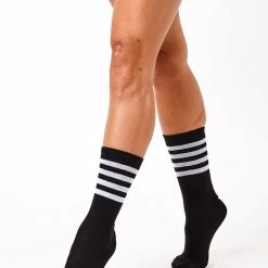 Accessories Rolling Calf High Socks - Black And White Striped