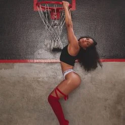 Rolling Over The Knee Ribbon Socks - Red (3 Sizes Available) Accessories