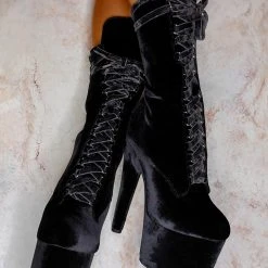 Hella Heels BabyDoll Velvet 7inch Boots - Russian Roulette Back In Stock