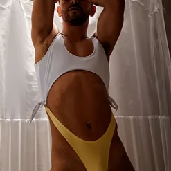 All Pole Wear Rolling Malandra Bodysuit - Ribbed White/Yellow