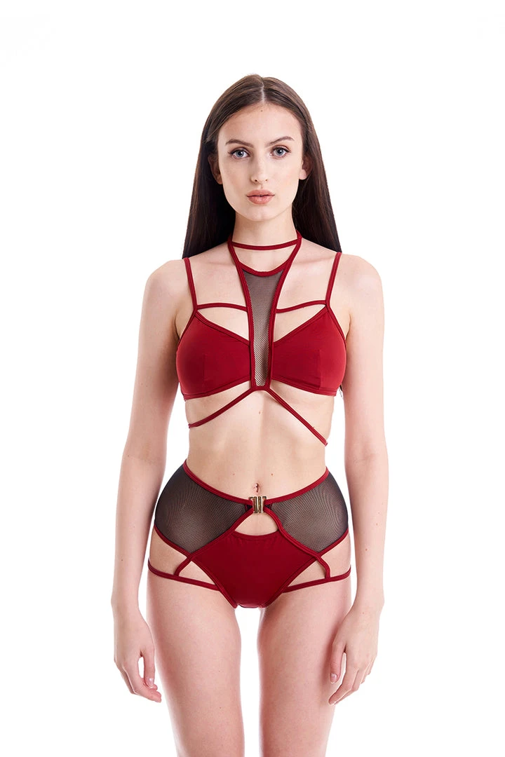 All Pole Wear Hamade Activewear High Waisted Mesh Garter Bottoms - Brick Red 4 All Pole Wear Hamade Activewear High Waisted Mesh Garter Bottoms - Brick Red