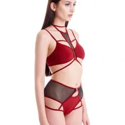 All Pole Wear Hamade Activewear High Waisted Mesh Garter Bottoms - Brick Red 13 All Pole Wear Hamade Activewear High Waisted Mesh Garter Bottoms - Brick Red