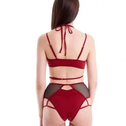 All Pole Wear Hamade Activewear High Waisted Mesh Garter Bottoms - Brick Red 12 All Pole Wear Hamade Activewear High Waisted Mesh Garter Bottoms - Brick Red