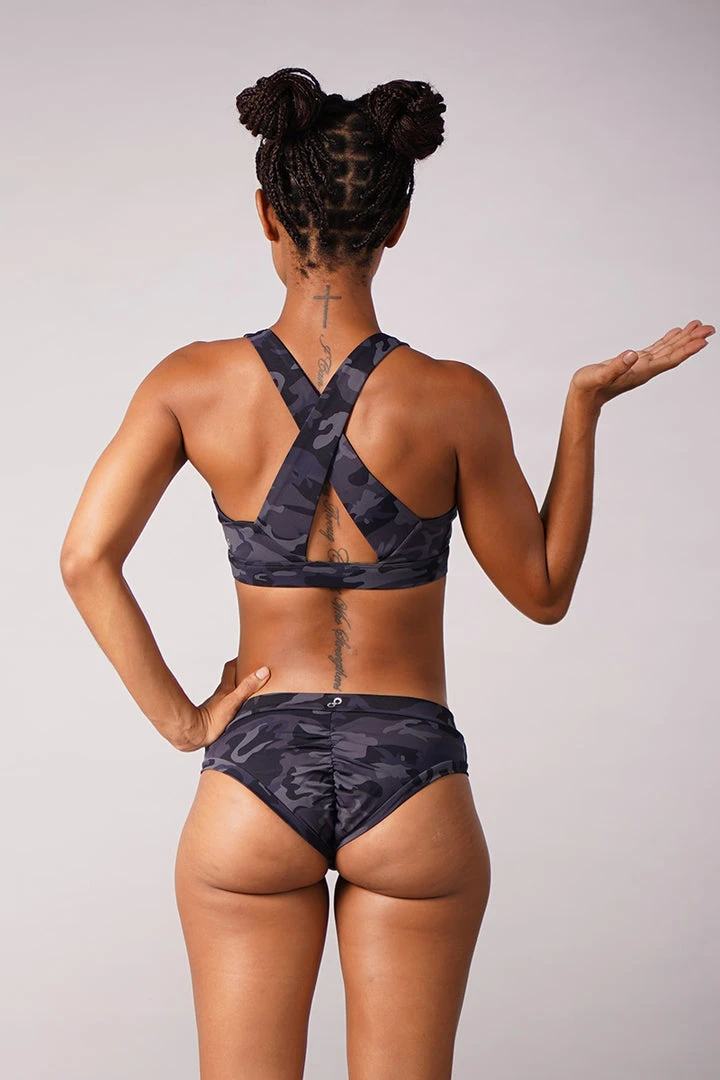 Off The Pole V-Neck Sports Bra - Black Camouflage 2 Off The Pole V-Neck Sports Bra - Black Camouflage