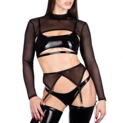 Naughty Thoughts Sinner Vinyl Lace-Up Thigh Highs - Black