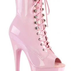 Pleaser USA Adore-1021 7inch Pleaser Peep Toe Boots - Patent Baby Pink Shoes
