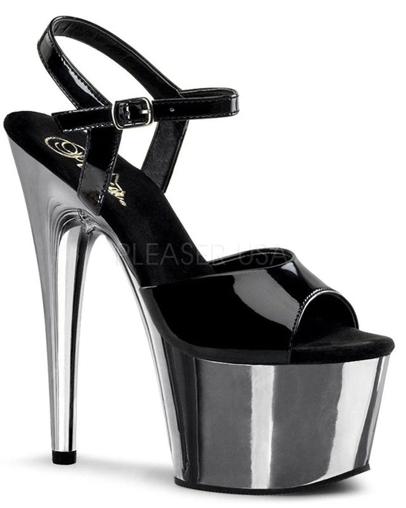Pleaser USA Adore-709 7inch Pleasers - Patent Black/Chrome Shoes 1 Pleaser USA Adore-709 7inch Pleasers - Patent Black/Chrome Shoes