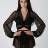 REV ACTIV Mesh Wrap Blouse - Black