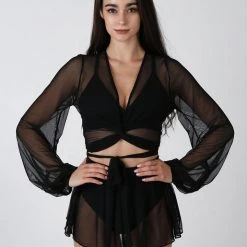 REV ACTIV Mesh Wrap Blouse - Black