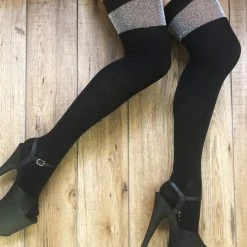 Rolling Over The Knee Socks - Black With Silver Lurex Band Accessories 8 Rolling Over The Knee Socks - Black With Silver Lurex Band Accessories