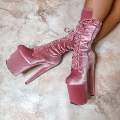 Hella Heels BabyDoll Velvet 8inch Boots - Downtown Doll Shoes