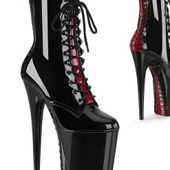 Pleaser USA Flamingo-1020FH 8inch Pleaser Boots - Black/Red Corset